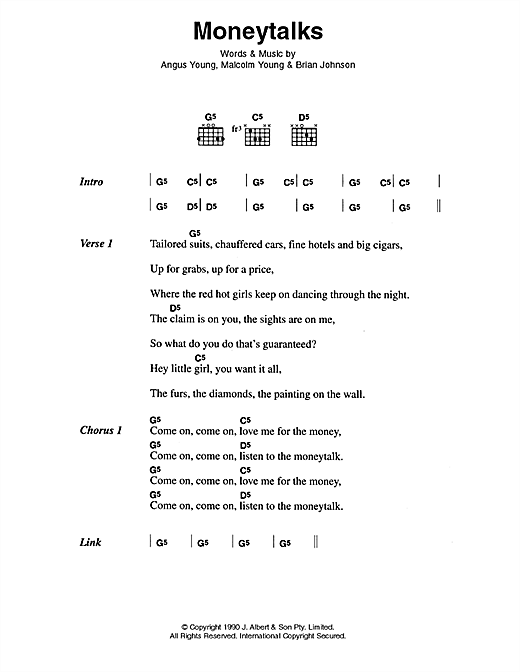 Download AC/DC Moneytalks Sheet Music and learn how to play Ukulele PDF digital score in minutes