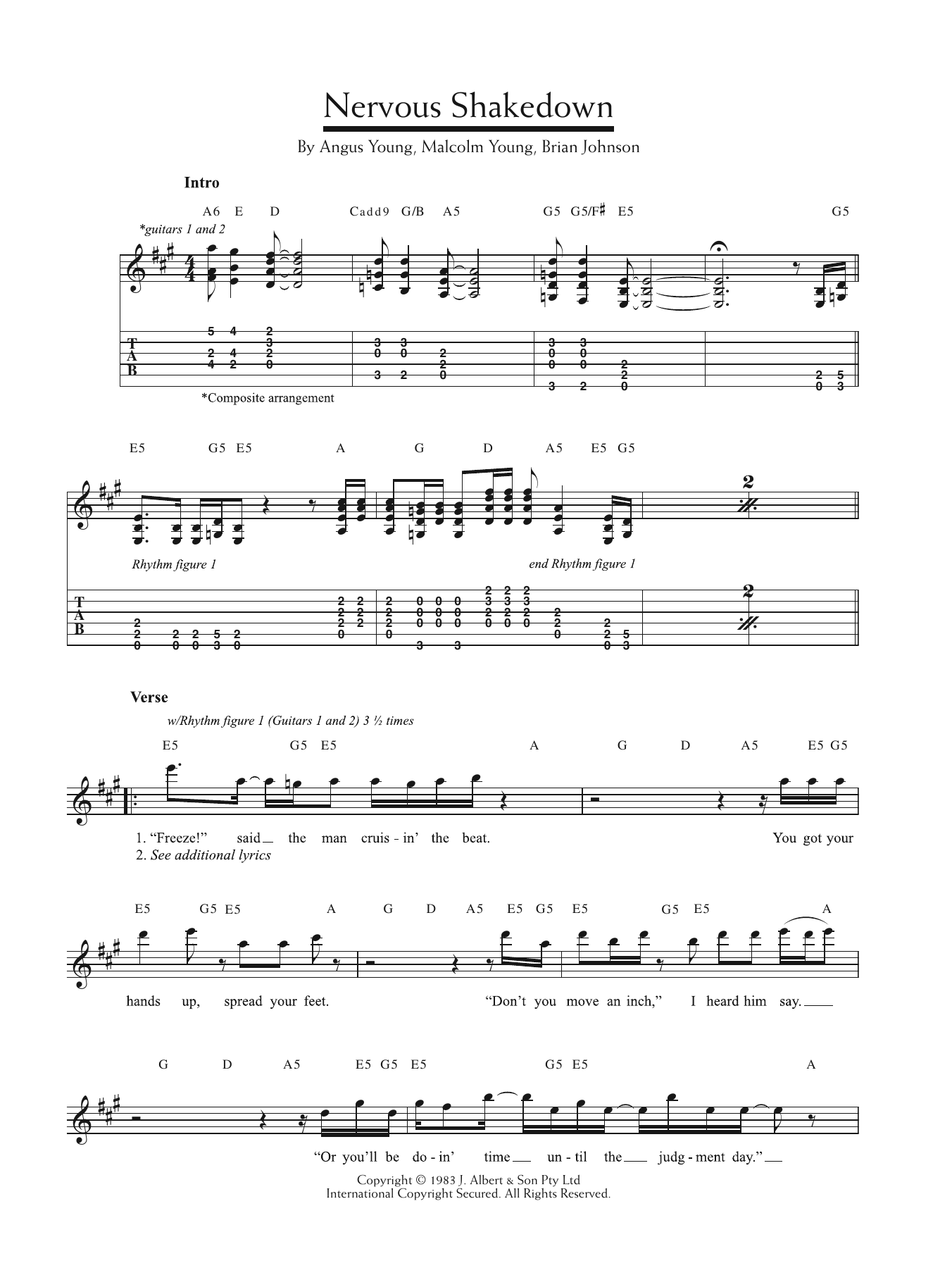 Download AC/DC Nervous Shakedown Sheet Music and learn how to play Lyrics & Chords PDF digital score in minutes