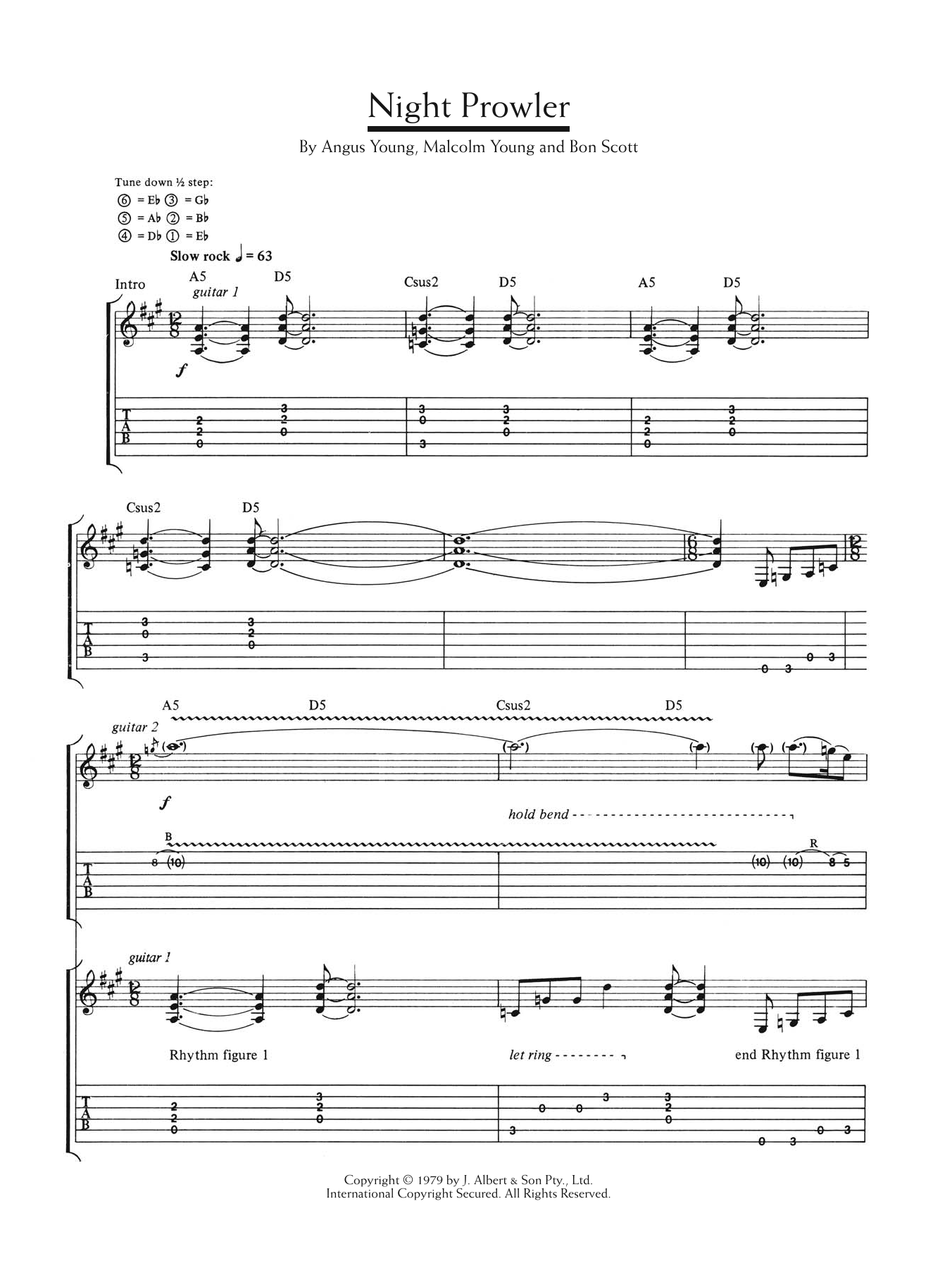 Download AC/DC Night Prowler Sheet Music and learn how to play Lyrics & Chords PDF digital score in minutes