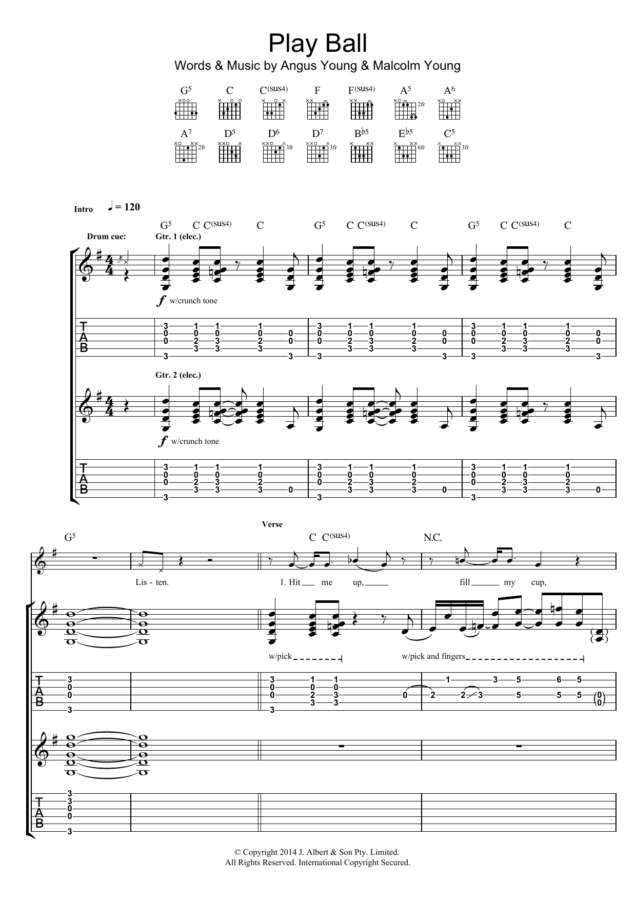 Download AC/DC Play Ball Sheet Music and learn how to play Lyrics & Chords PDF digital score in minutes