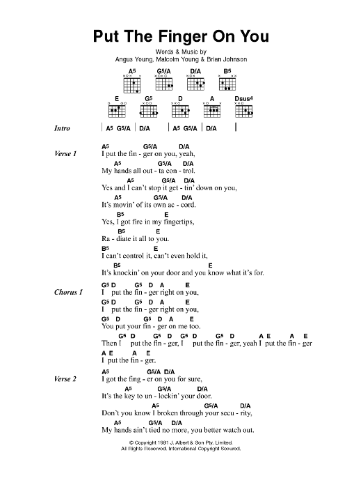 Download AC/DC Put The Finger On You Sheet Music and learn how to play Lyrics & Chords PDF digital score in minutes