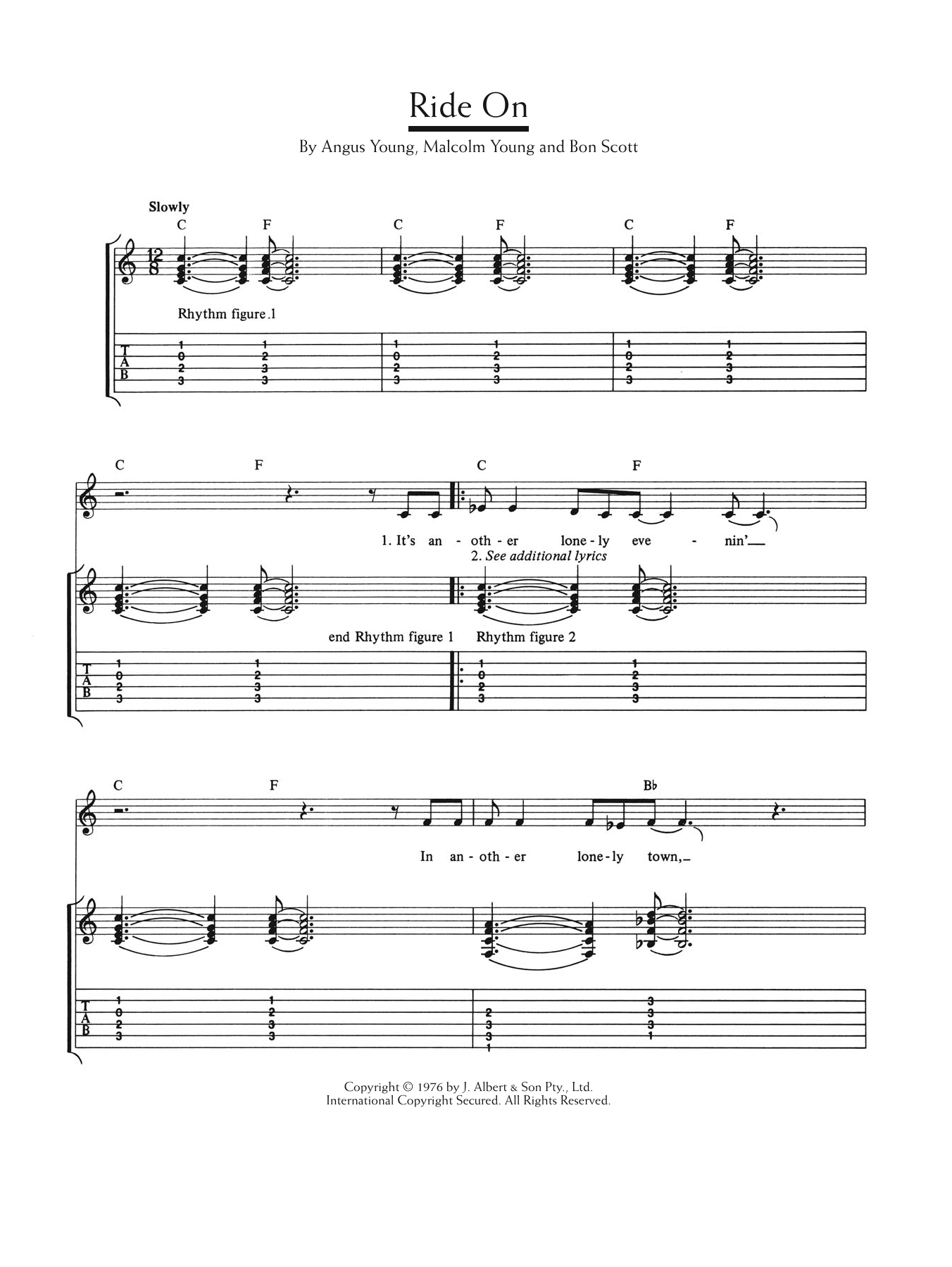 Download AC/DC Ride On Sheet Music and learn how to play Lyrics & Chords PDF digital score in minutes