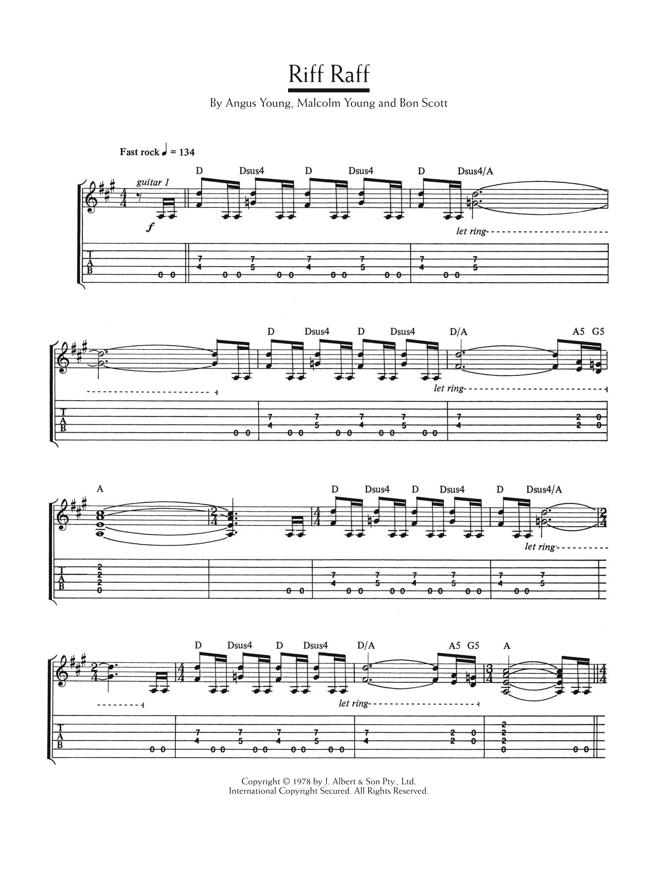 Download AC/DC Riff Raff Sheet Music and learn how to play Guitar Tab PDF digital score in minutes
