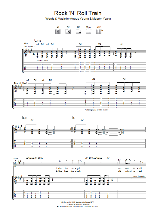 Download AC/DC Rock 'N' Roll Train Sheet Music and learn how to play Lyrics & Chords PDF digital score in minutes
