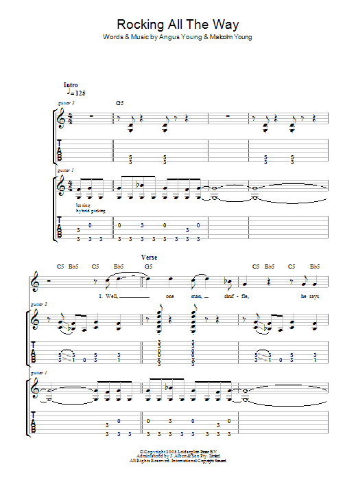 Download AC/DC Rocking All The Way Sheet Music and learn how to play Guitar Tab PDF digital score in minutes