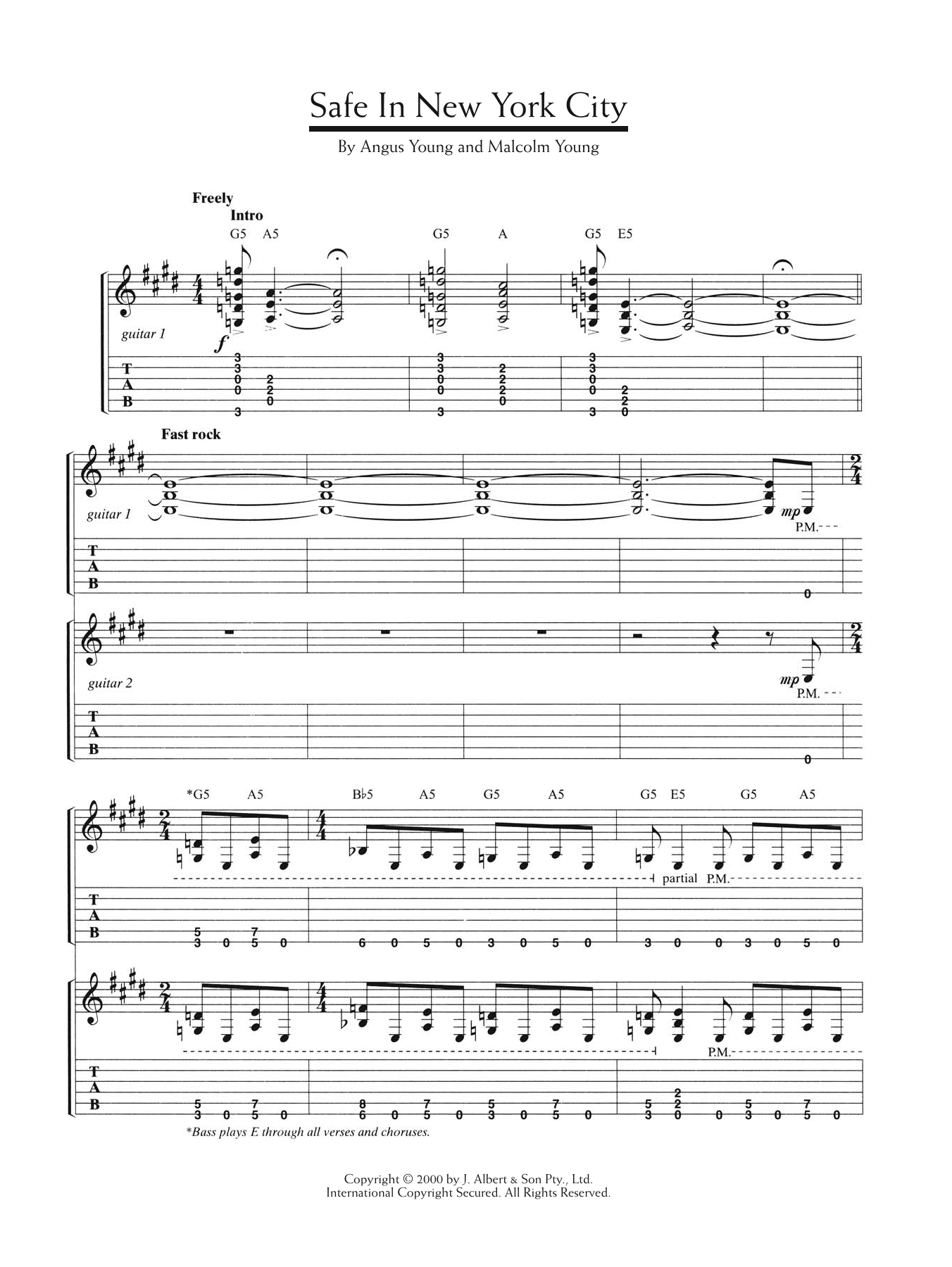 Download AC/DC Safe In New York City Sheet Music and learn how to play Lyrics & Chords PDF digital score in minutes