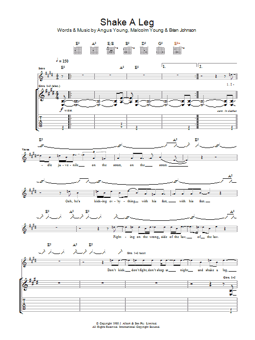 Download AC/DC Shake A Leg Sheet Music and learn how to play Lyrics & Chords PDF digital score in minutes