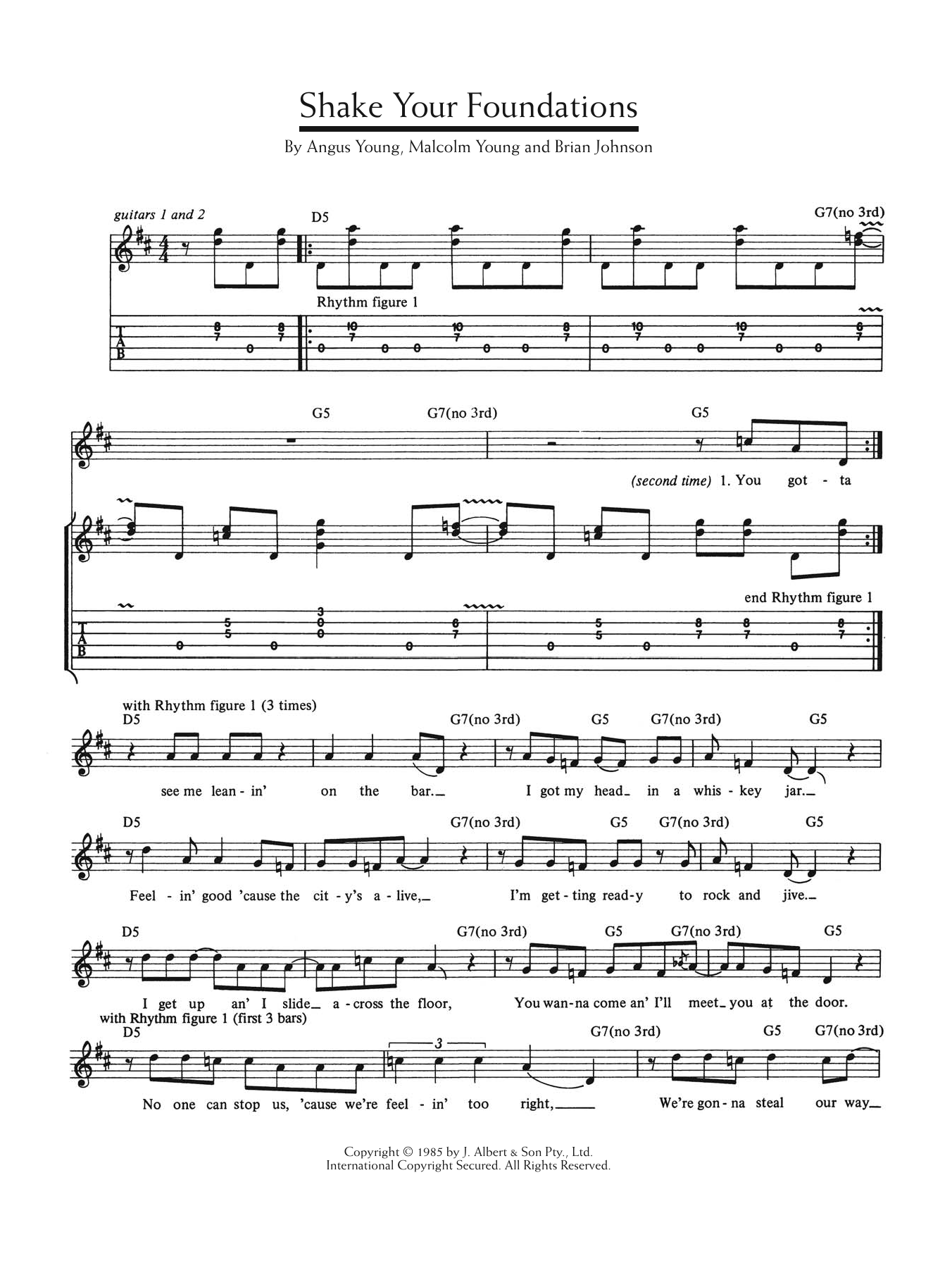 Download AC/DC Shake Your Foundations Sheet Music and learn how to play Lyrics & Chords PDF digital score in minutes