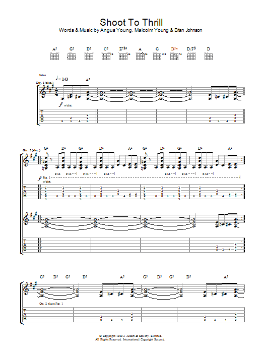 Download AC/DC Shoot To Thrill Sheet Music and learn how to play Lyrics & Chords PDF digital score in minutes
