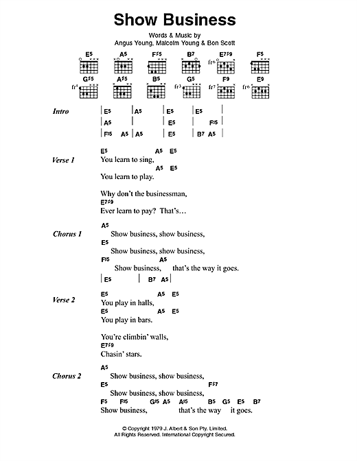 Download AC/DC Show Business Sheet Music and learn how to play Lyrics & Chords PDF digital score in minutes
