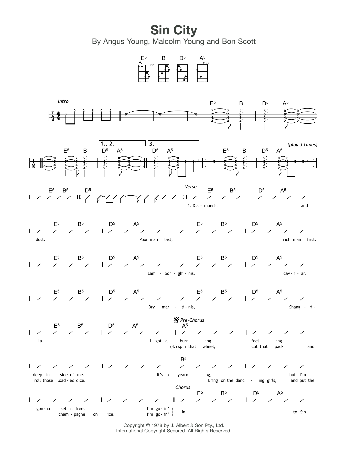 Download AC/DC Sin City Sheet Music and learn how to play Guitar Tab PDF digital score in minutes
