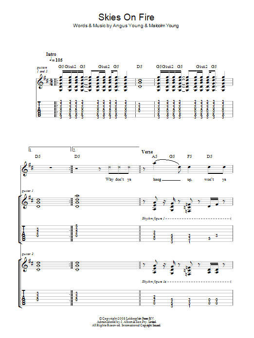 Download AC/DC Skies On Fire Sheet Music and learn how to play Guitar Tab PDF digital score in minutes