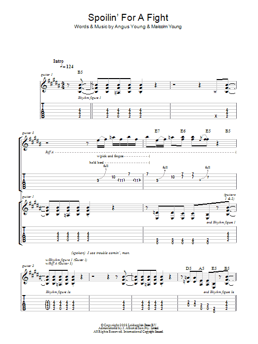 Download AC/DC Spoilin' For A Fight Sheet Music and learn how to play Guitar Tab PDF digital score in minutes