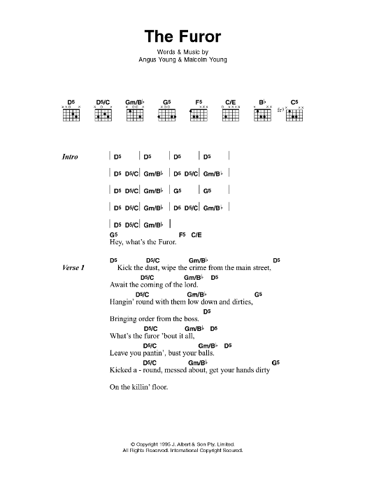 Download AC/DC The Furor Sheet Music and learn how to play Lyrics & Chords PDF digital score in minutes