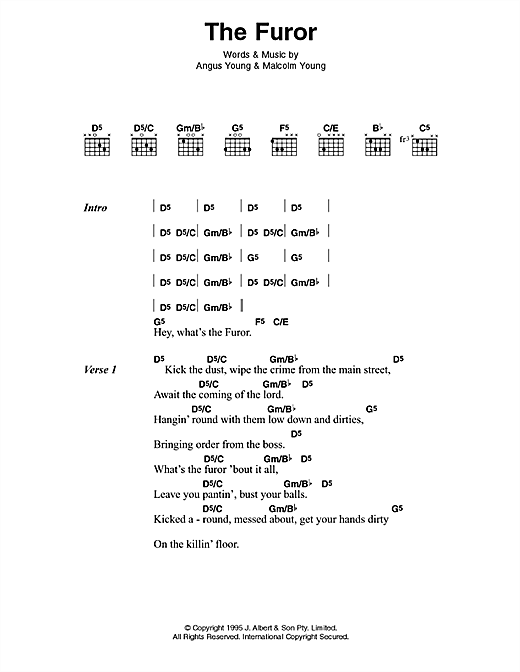 Download AC/DC The Furor Sheet Music and learn how to play Lyrics & Chords PDF digital score in minutes