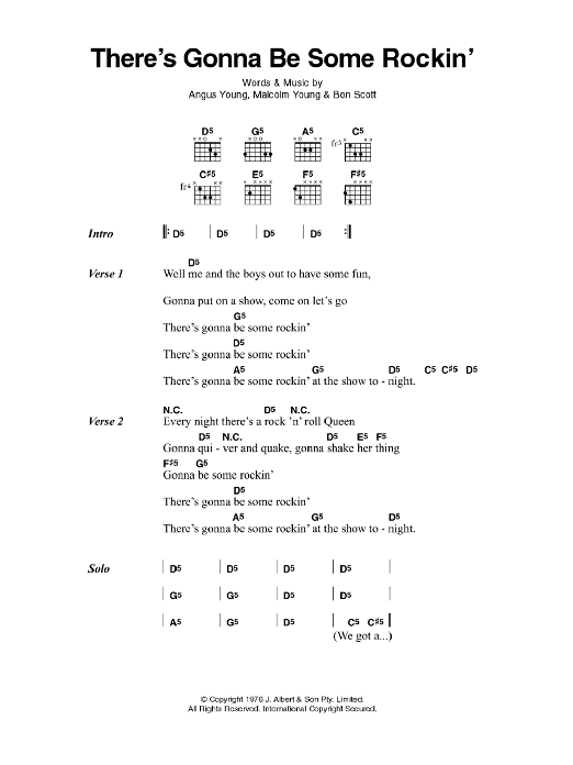 Download AC/DC There's Gonna Be Some Rockin' Sheet Music and learn how to play Lyrics & Chords PDF digital score in minutes