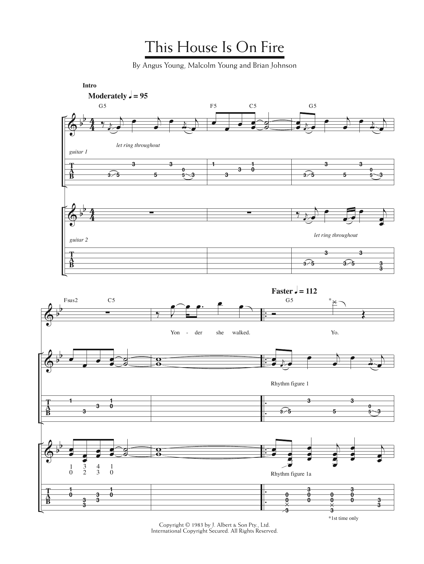 Download AC/DC This House Is On Fire Sheet Music and learn how to play Guitar Tab PDF digital score in minutes