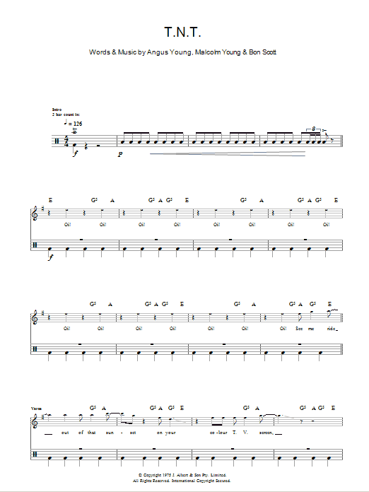 Download AC/DC T.N.T. Sheet Music and learn how to play Drums PDF digital score in minutes