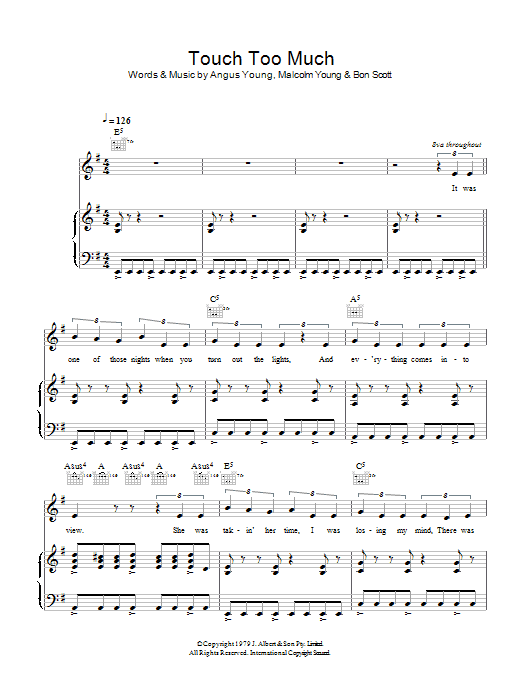 Download AC/DC Touch Too Much Sheet Music and learn how to play Lyrics & Chords PDF digital score in minutes