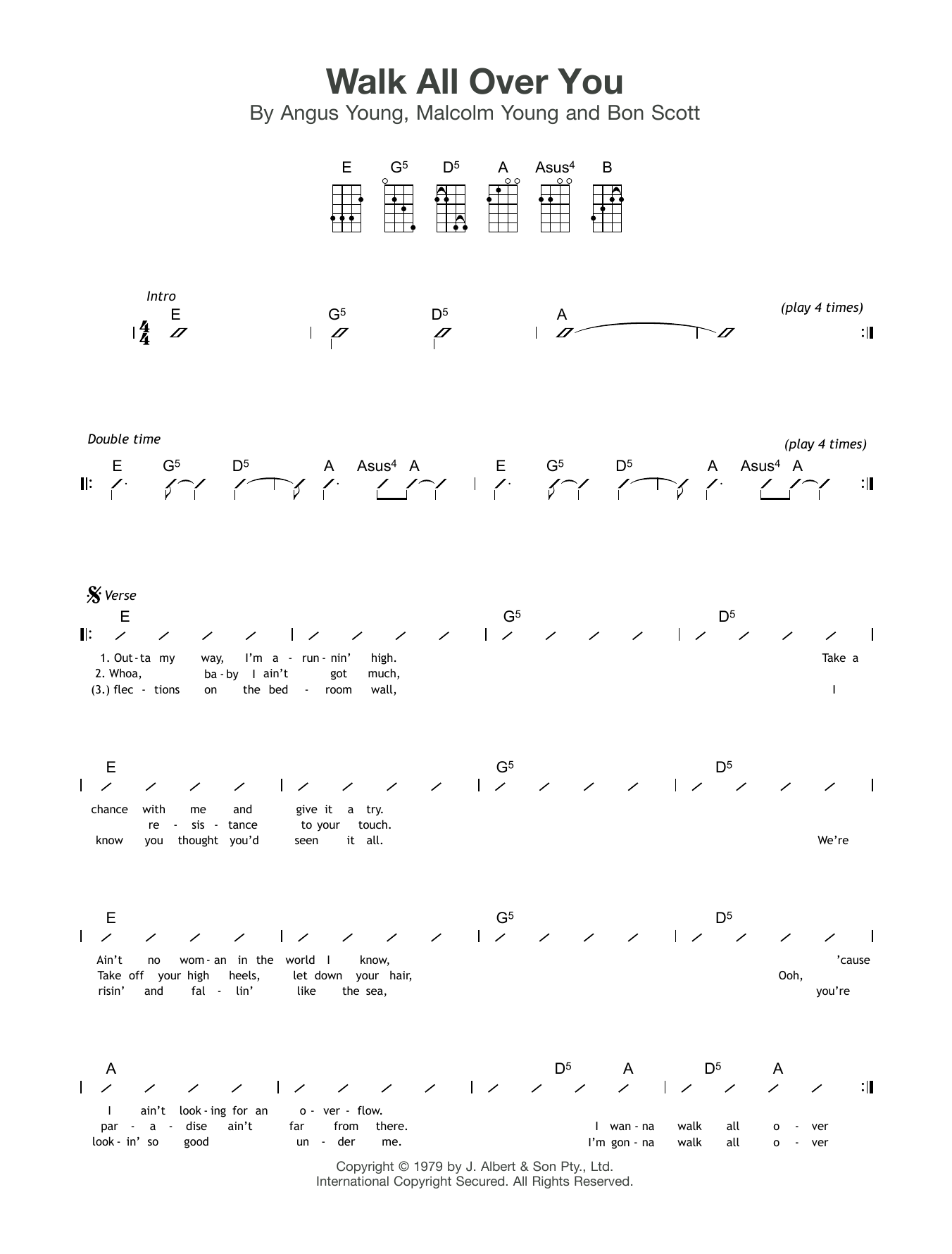 Download AC/DC Walk All Over You Sheet Music and learn how to play Lyrics & Chords PDF digital score in minutes