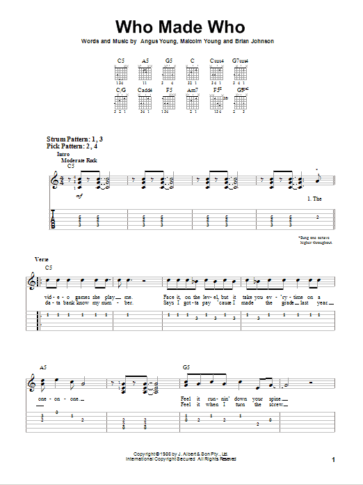 Download AC/DC Who Made Who Sheet Music and learn how to play Lyrics & Chords PDF digital score in minutes