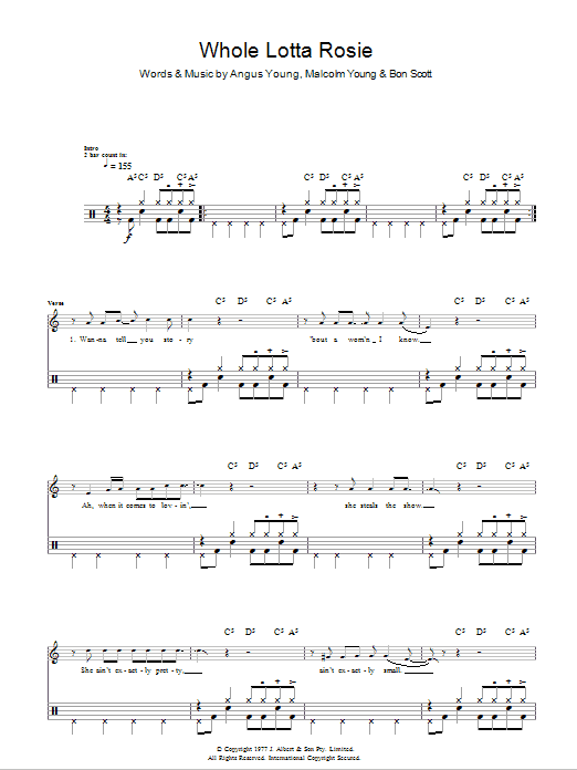 Download AC/DC Whole Lotta Rosie Sheet Music and learn how to play Drums PDF digital score in minutes