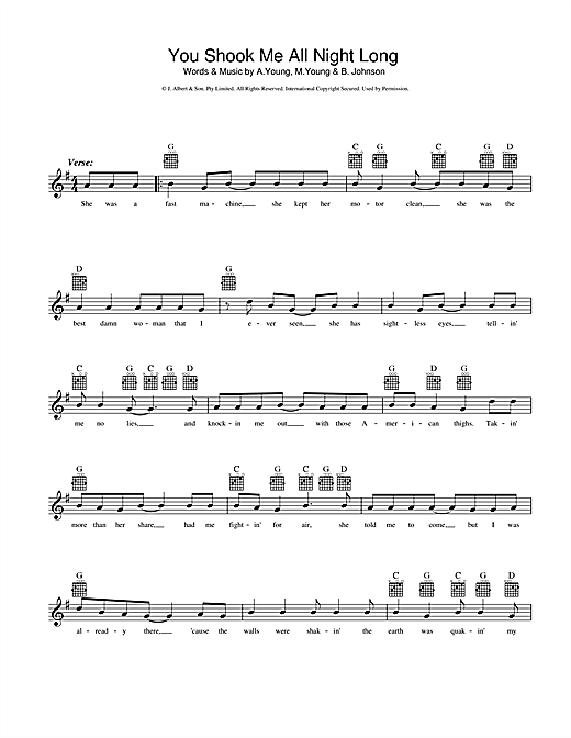 Download AC/DC You Shook Me All Night Long Sheet Music and learn how to play Guitar Tab PDF digital score in minutes