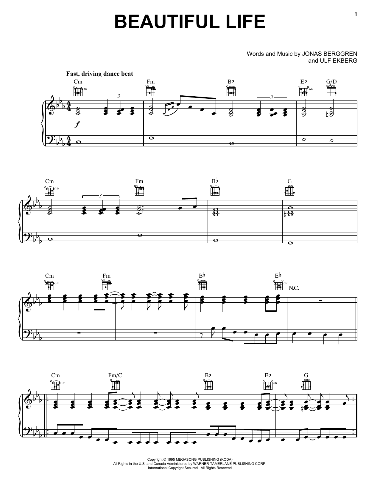 Download Ace Of Base Beautiful Life Sheet Music and learn how to play Piano, Vocal & Guitar Chords (Right-Hand Melody) PDF digital score in minutes