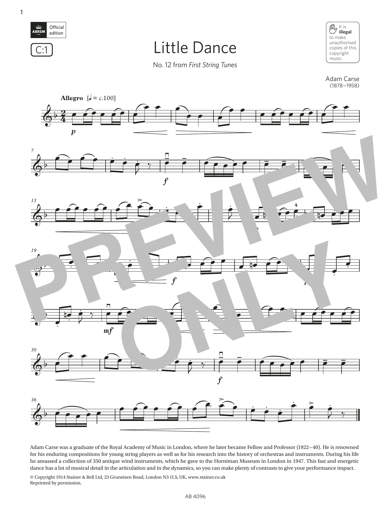 Download Adam Carse Little Dance (Grade 2, C1, from the ABRSM Violin Syllabus from 2024) Sheet Music and learn how to play Violin Solo PDF digital score in minutes