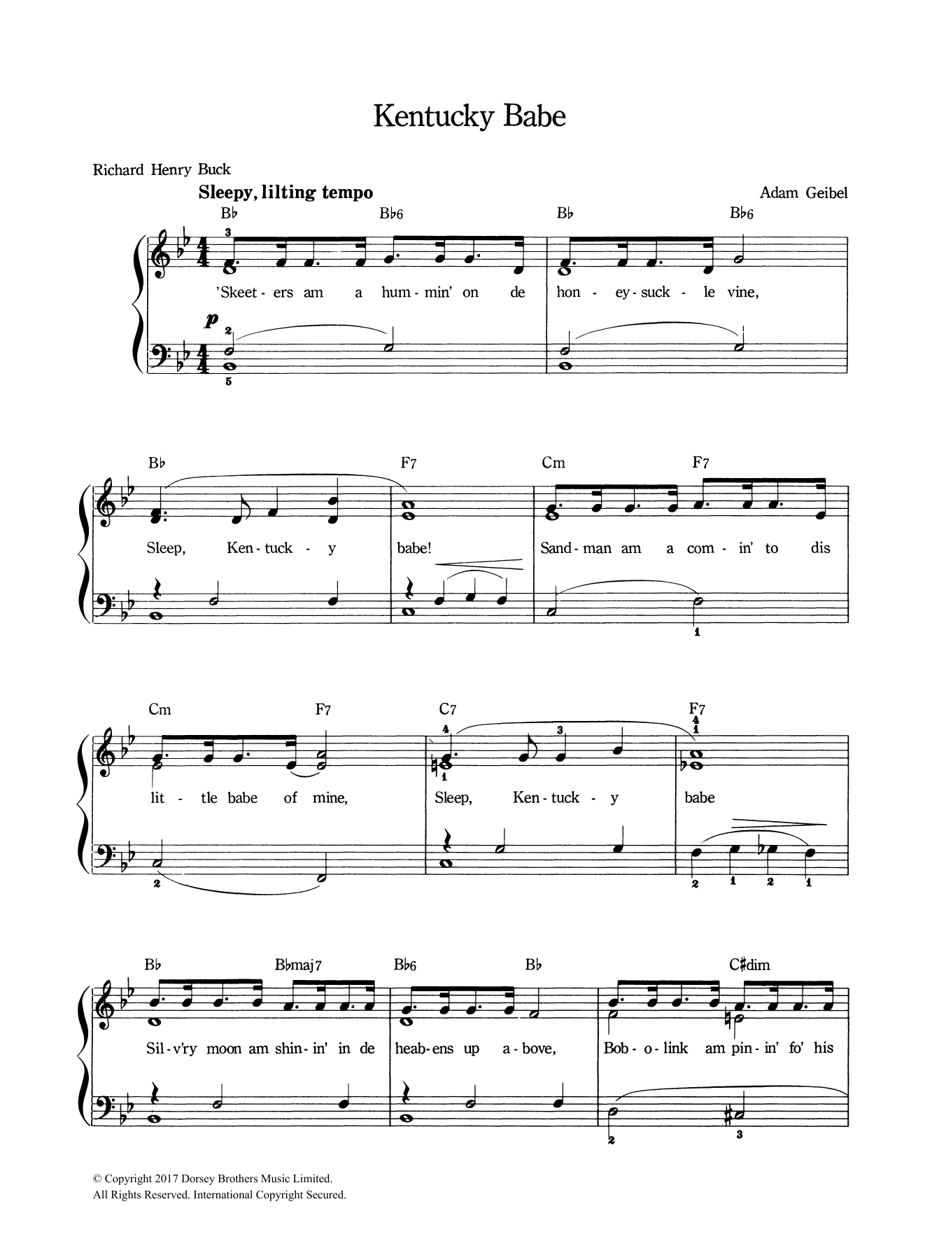 Download Adam Geibel Kentucky Babe Sheet Music and learn how to play Piano & Vocal PDF digital score in minutes