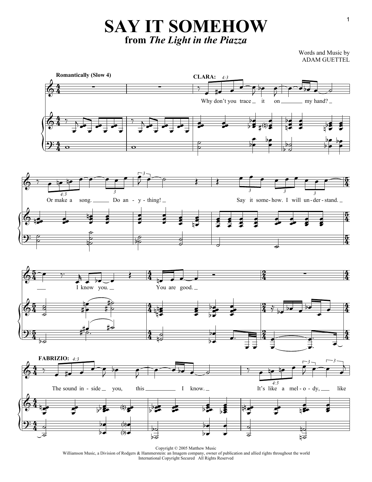 Download Adam Guettel Say It Somehow Sheet Music and learn how to play Vocal Duet PDF digital score in minutes