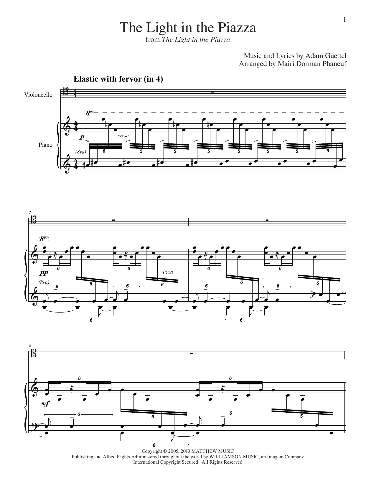 Download Adam Guettel The Light In The Piazza (arr. Mairi Dorman-Phaneuf) Sheet Music and learn how to play Cello and Piano PDF digital score in minutes