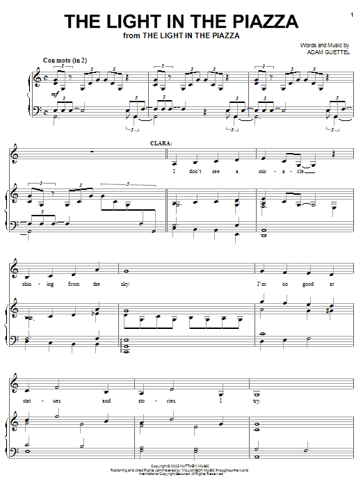 Download Adam Guettel The Light In The Piazza Sheet Music and learn how to play Melody Line, Lyrics & Chords PDF digital score in minutes
