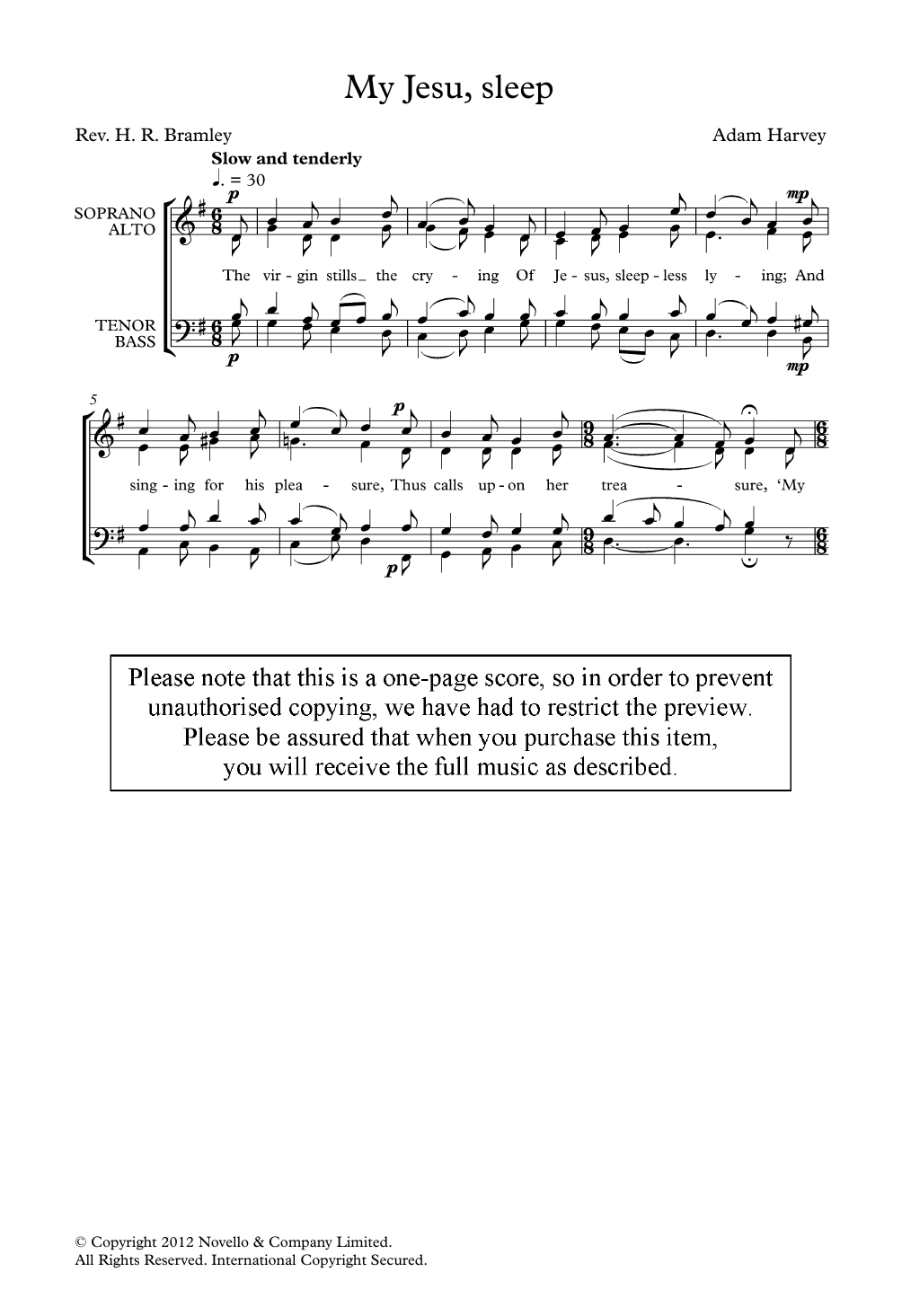 Download Adam Harvey My Jesu, Sleep Sheet Music and learn how to play Choir PDF digital score in minutes