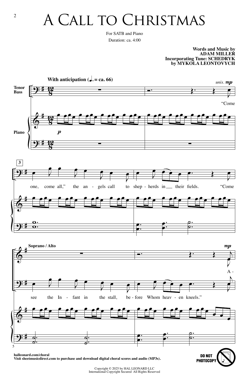 Download Adam Miller A Call To Christmas Sheet Music and learn how to play SATB Choir PDF digital score in minutes