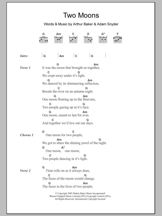 Download Adam Snyder Two Moons Sheet Music and learn how to play Lyrics & Chords PDF digital score in minutes