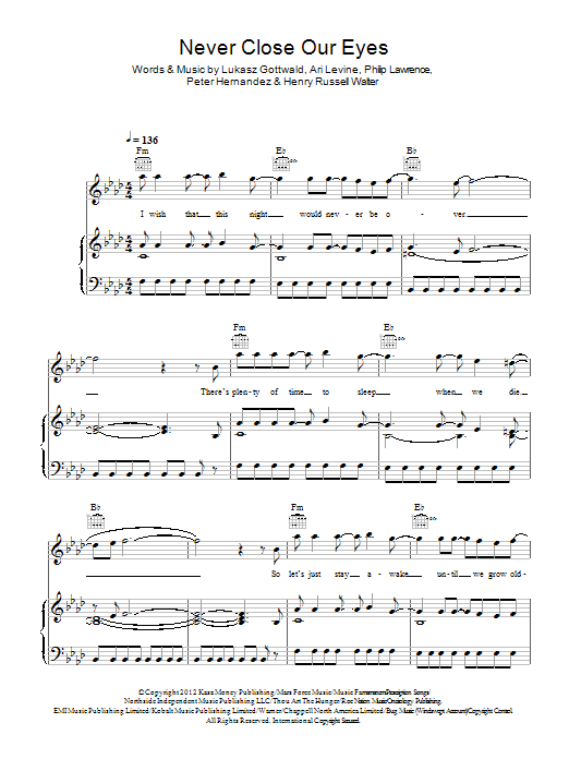 Adam Lambert Never Close Our Eyes Sheet Music And Chords Download 6 Page Printable Pdf Piano 8867