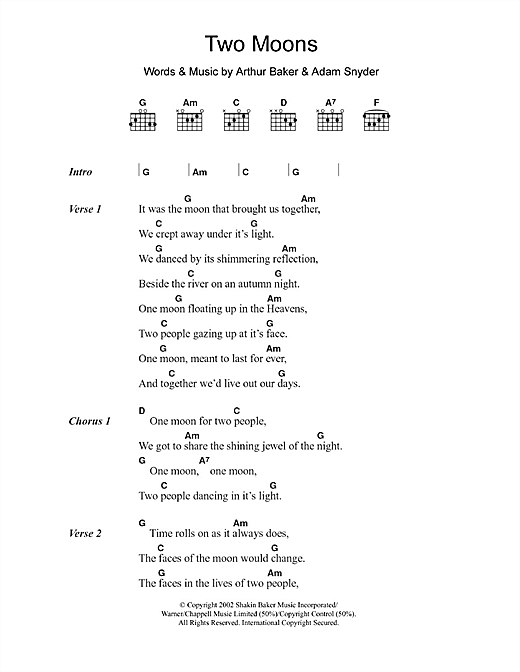 Download Adam Snyder Two Moons Sheet Music and learn how to play Lyrics & Chords PDF digital score in minutes