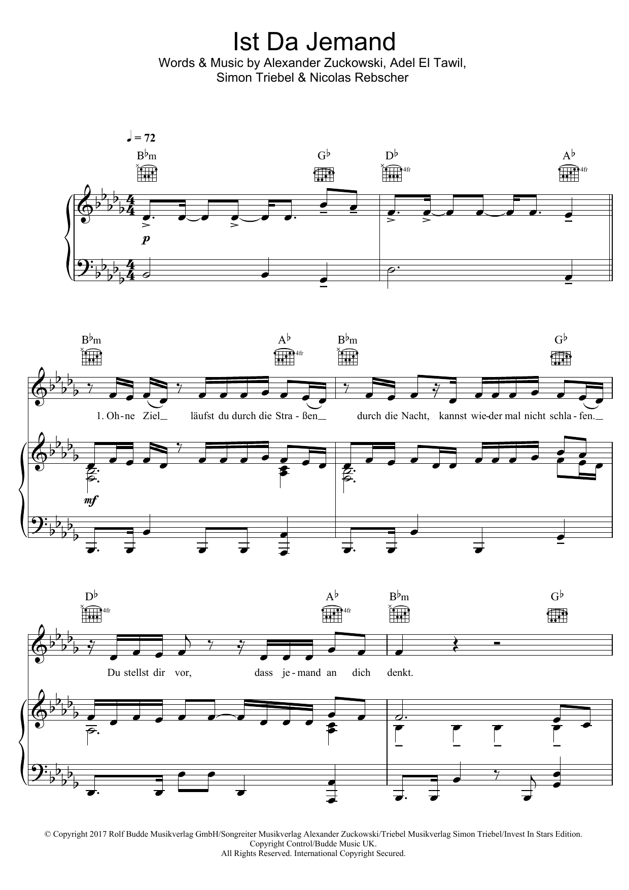 Download Adel Tawil Ist Da Jemand Sheet Music and learn how to play Piano, Vocal & Guitar Chords PDF digital score in minutes
