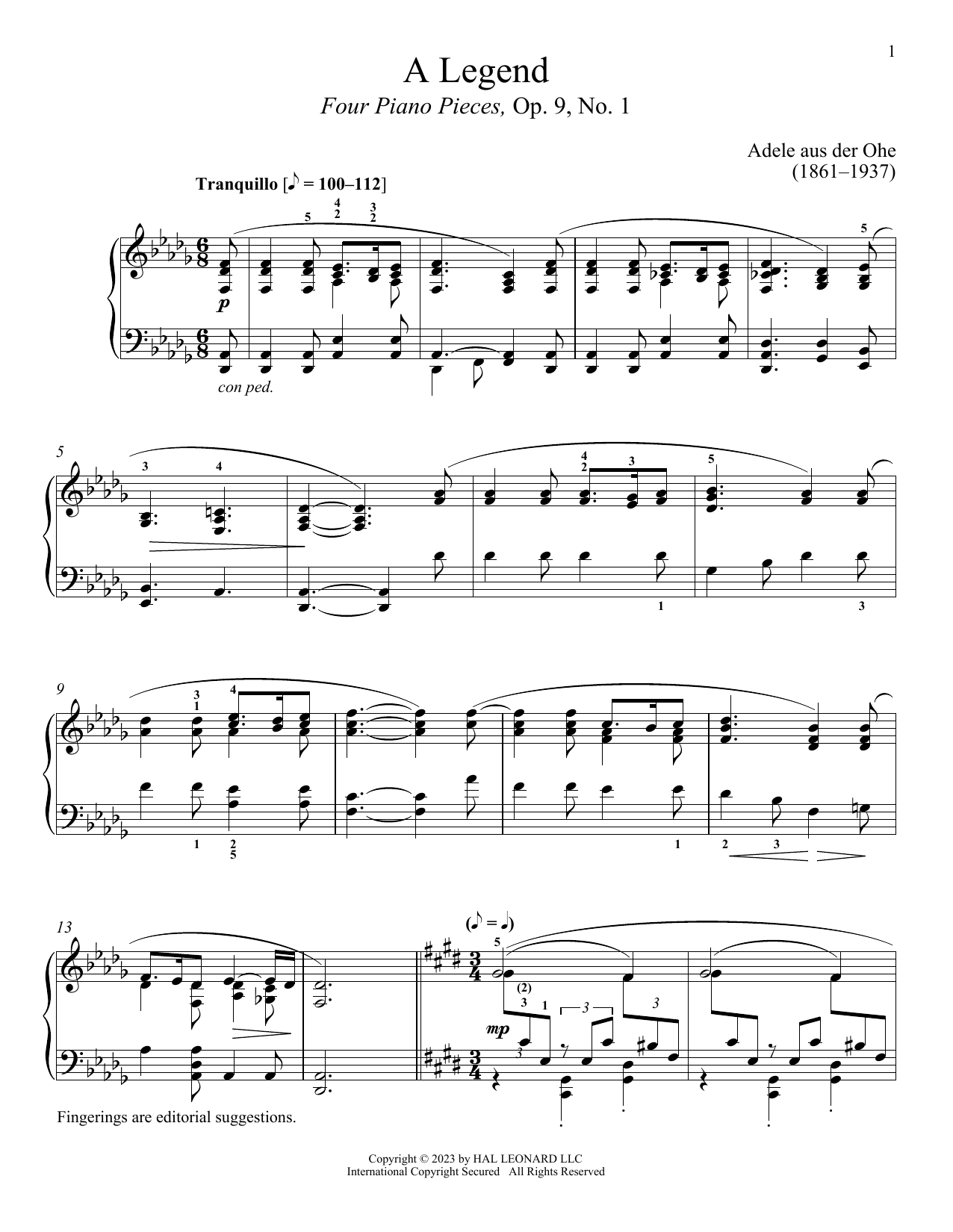 Download Adele aus der Ohe A Legend Sheet Music and learn how to play Piano Solo PDF digital score in minutes