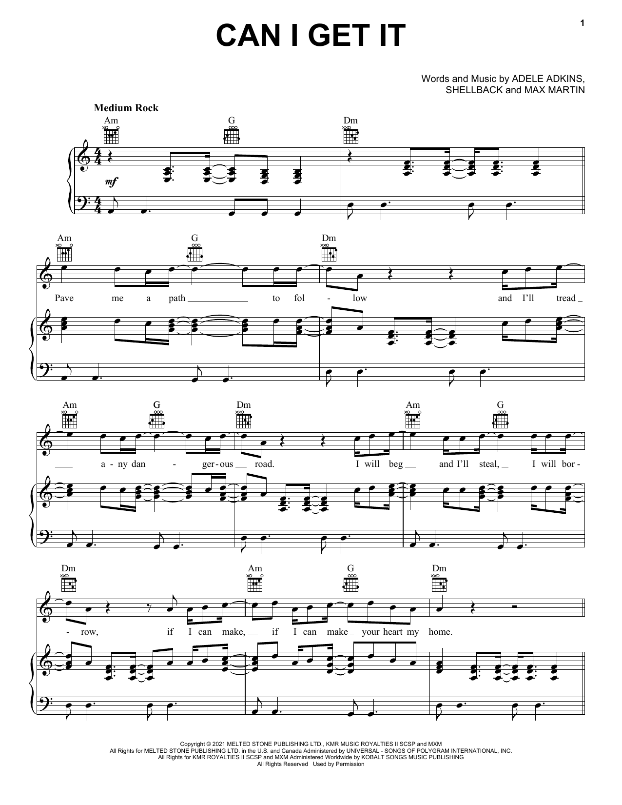 Download Adele Can I Get It Sheet Music and learn how to play Piano, Vocal & Guitar Chords (Right-Hand Melody) PDF digital score in minutes