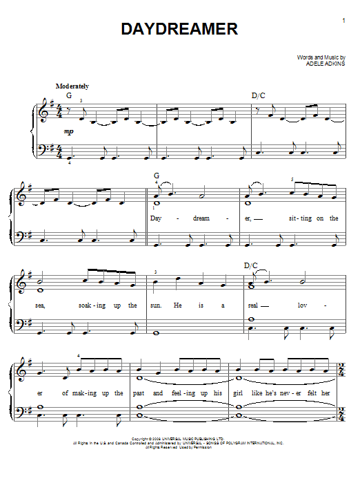 Download Adele Daydreamer Sheet Music and learn how to play Really Easy Piano PDF digital score in minutes
