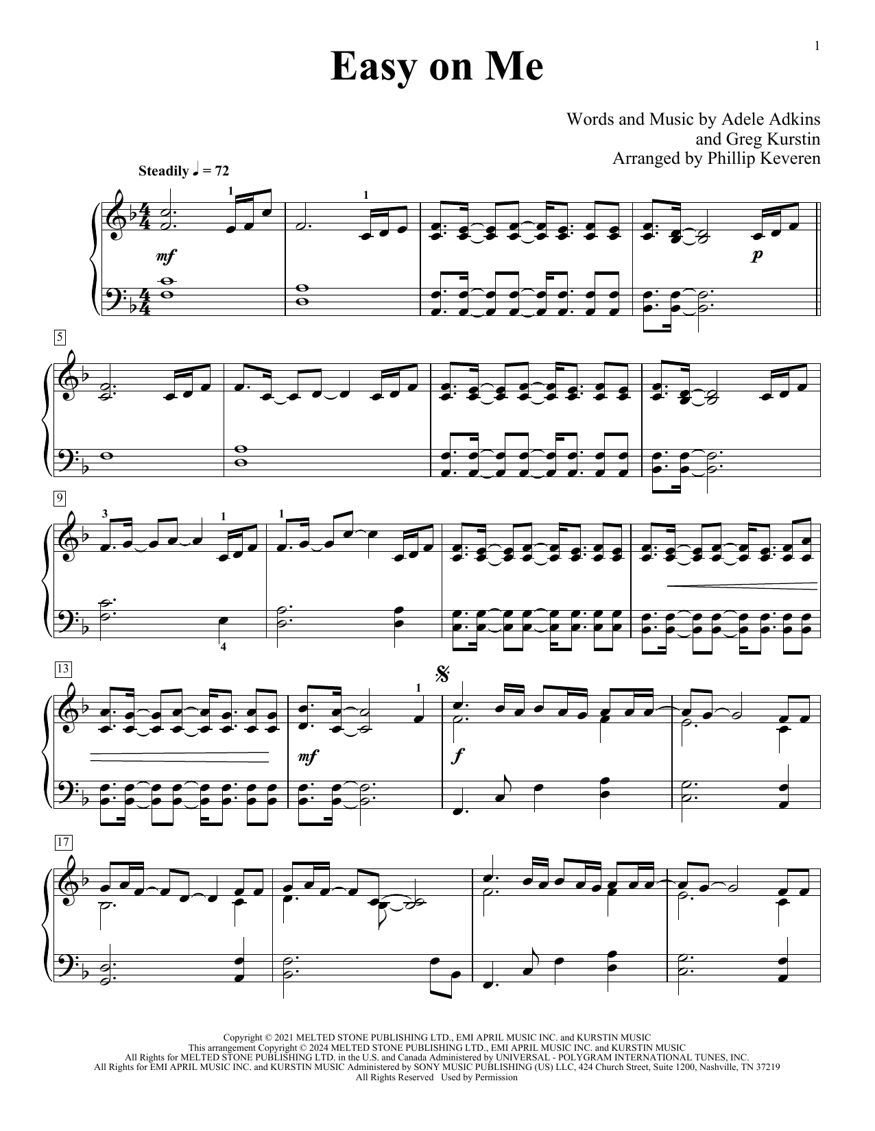 Download Adele Easy On Me (arr. Phillip Keveren) Sheet Music and learn how to play Piano Solo PDF digital score in minutes