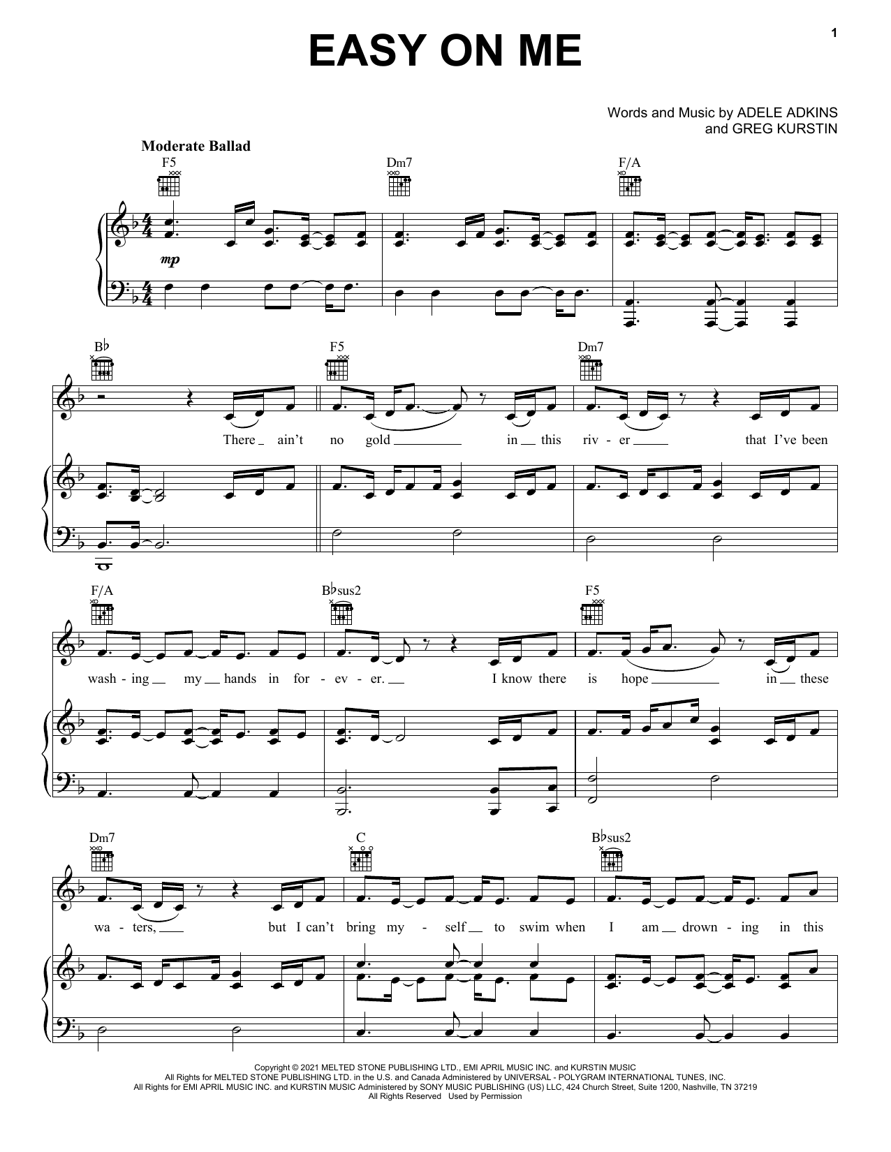 Download Adele Easy On Me Sheet Music and learn how to play Piano Solo PDF digital score in minutes