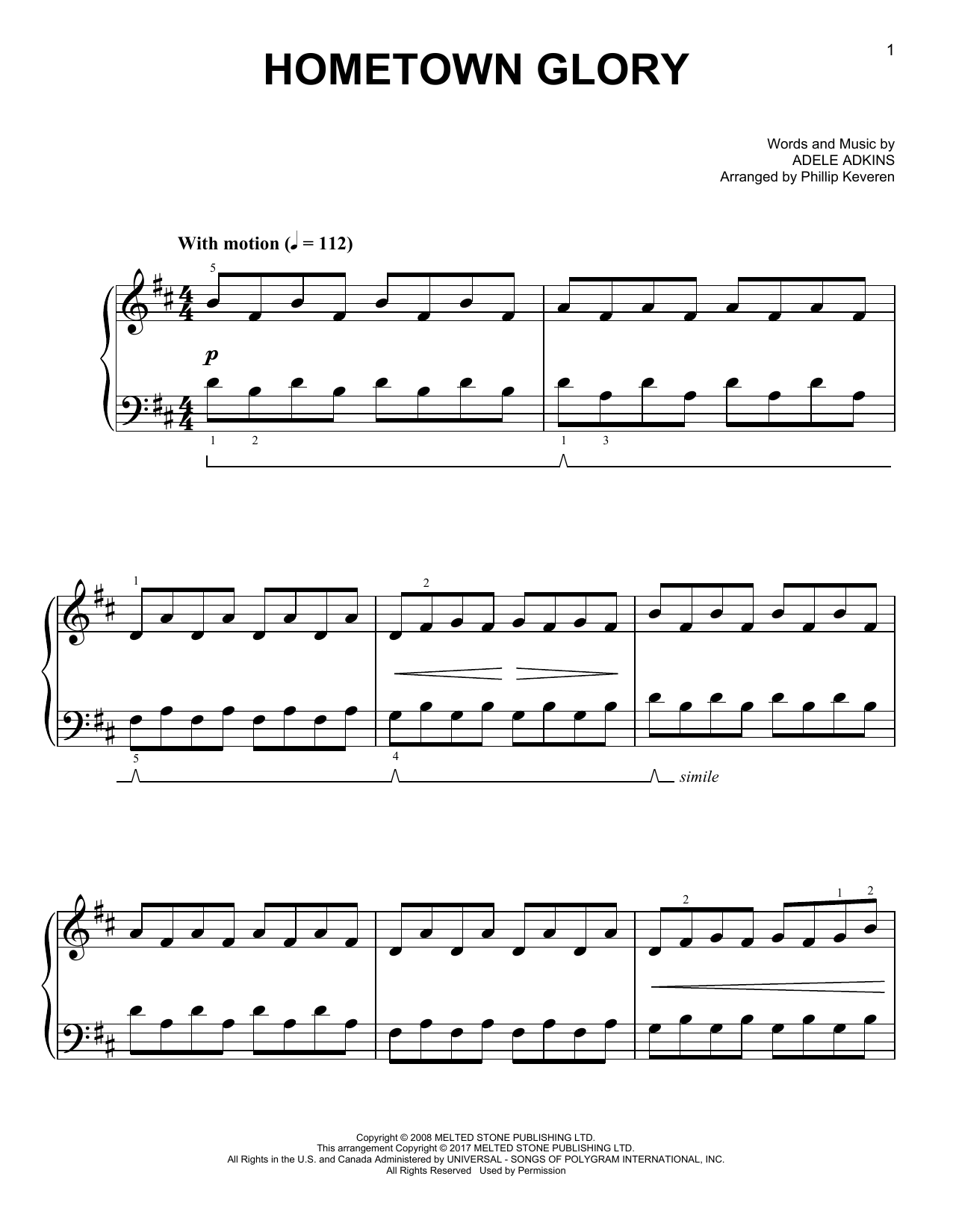 Download Phillip Keveren Hometown Glory Sheet Music and learn how to play Easy Piano PDF digital score in minutes