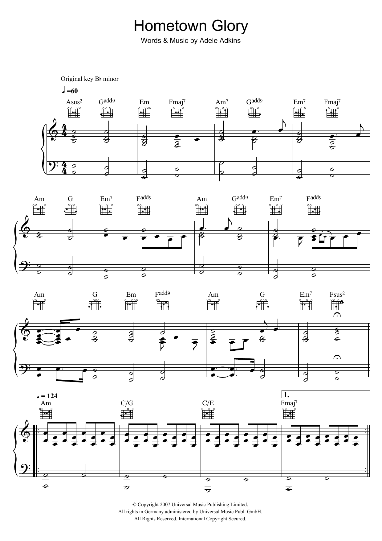 Download Adele Hometown Glory Sheet Music and learn how to play Voice PDF digital score in minutes