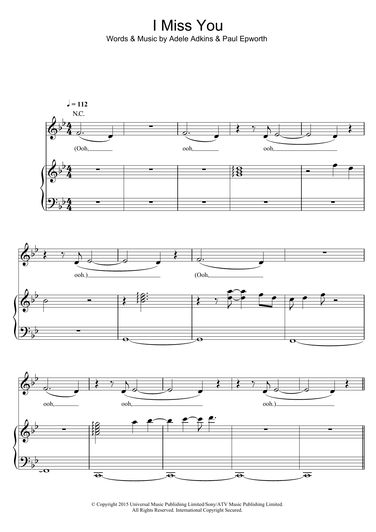 Download Adele I Miss You Sheet Music and learn how to play Piano, Vocal & Guitar (Right-Hand Melody) PDF digital score in minutes