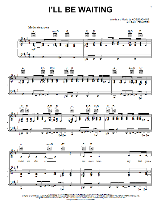 Download Adele I'll Be Waiting Sheet Music and learn how to play Violin PDF digital score in minutes