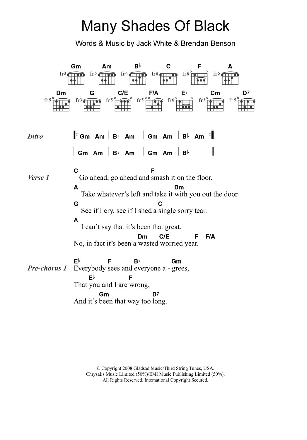 Download Adele Many Shades Of Black Sheet Music and learn how to play Lyrics & Chords PDF digital score in minutes