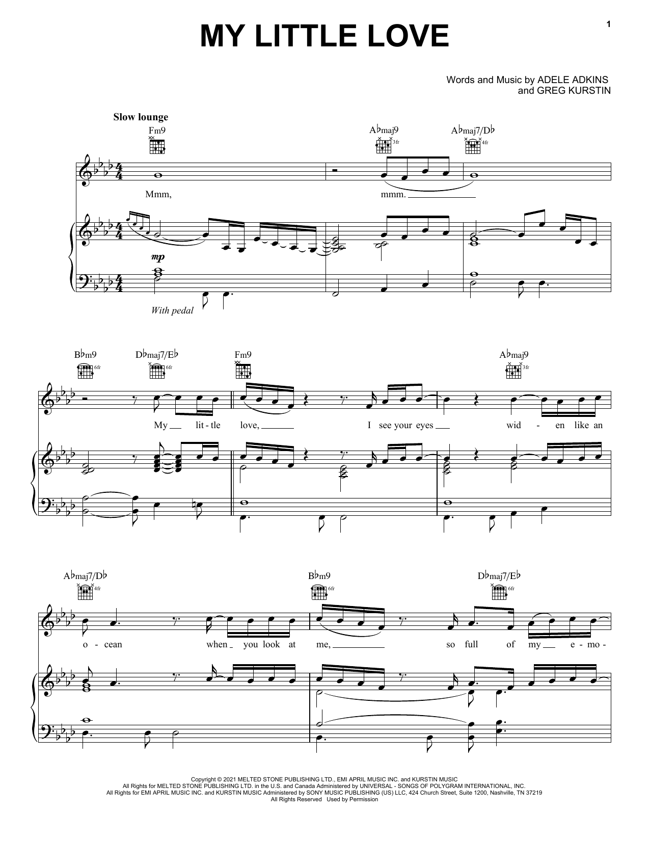 Download Adele My Little Love Sheet Music and learn how to play Really Easy Piano PDF digital score in minutes